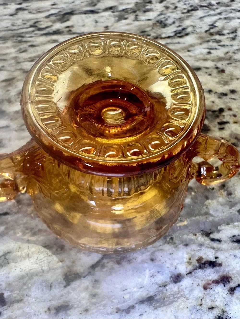 Carnival Glass Amber Pressed Glass Sugar Bowl with Handles